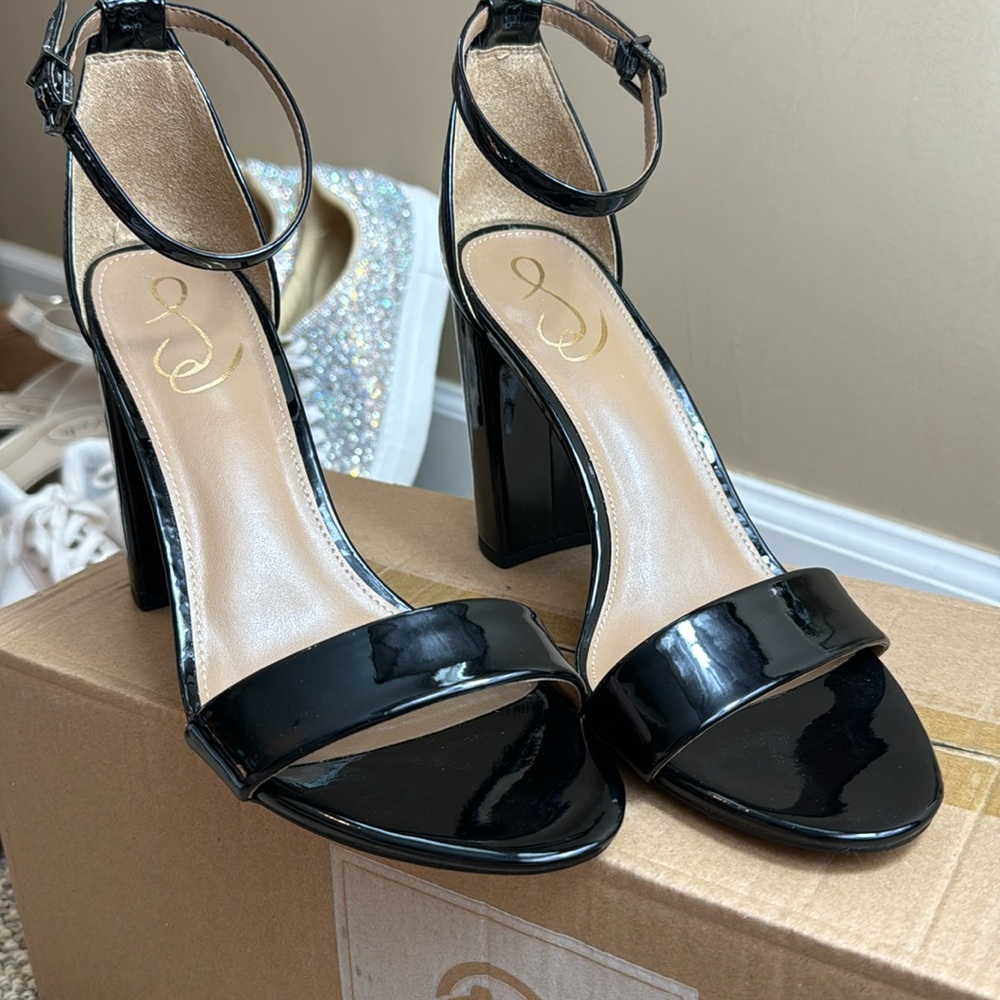 Sam Edelman 🖤 Yaro Ankle Strap Sandal • Black Patent • Size 10.5 • Worn Once • - Picture 16 of 17